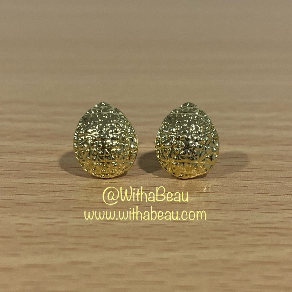 Gold Tone Textured Teardrop Earrings - Tiana